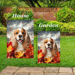 Cocker Spaniel Buff/White - Best of Breed  Fall Leaves Outdoor House and Garden Flag