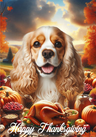 Cocker Spaniel Buff/White - Best of Breed  Thanksgiving Outdoor House and Garden Flag