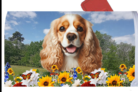 Cocker Spaniel Buff/White - Best of Breed Summer Flowers Mailbox Cover Hi-Grade Vinyl 6" x 19"