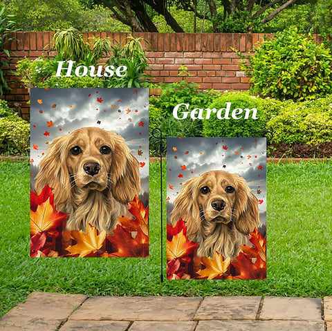 Cocker Spaniel Buff - Best of Breed  Fall Leaves Outdoor House and Garden Flag