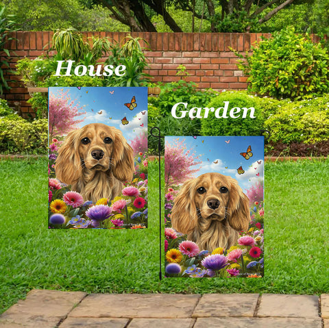 Cocker Spaniel Buff - Best of Breed  Spring Butterflies Outdoor House and Garden Flag