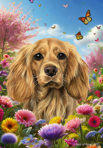 Cocker Spaniel Buff - Best of Breed  Spring Butterflies Outdoor House and Garden Flag