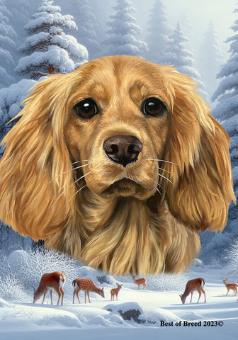 Cocker Spaniel Buff - Best of Breed  Winter Wonderland Outdoor House and Garden Flag