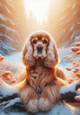 Cocker Spaniel Buff  - Best of Breed DCR Winter Berries Outdoor House and Garden Flag