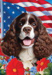 Cocker Spaniel Chocolate/White - Best of Breed  Patriotic I All-American Outdoor House and Garden Flag