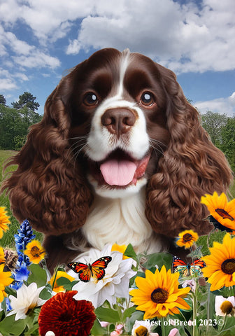 Cocker Spaniel Chocolate/White - Best of Breed  Summer Fields Outdoor House and Garden Flag