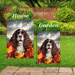 Cocker Spaniel Chocolate/White - Best of Breed  Fall Leaves Outdoor House and Garden Flag