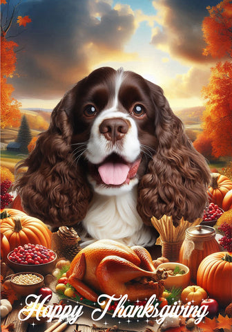 Cocker Spaniel Chocolate/White - Best of Breed  Thanksgiving Outdoor House and Garden Flag