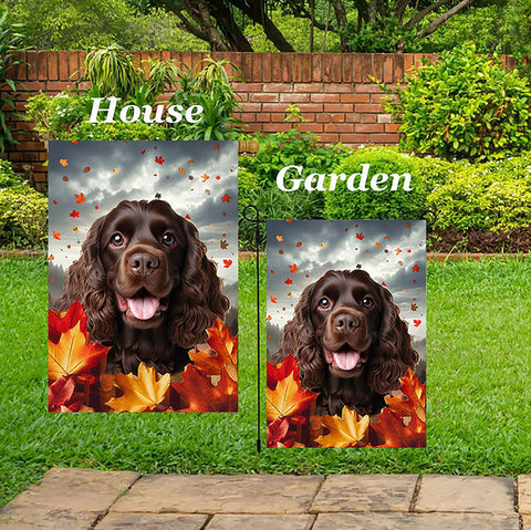 Cocker Spaniel Chocolate - Best of Breed  Fall Leaves Outdoor House and Garden Flag