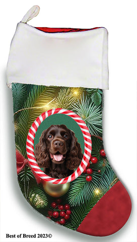 Cocker Spaniel Chocolate - Best of Breed  Christmas Stocking 13.5"  Red Gaming Cloth with Red Lining ,Plush White Cuff