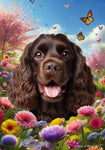 Cocker Spaniel Chocolate - Best of Breed  Spring Butterflies Outdoor House and Garden Flag