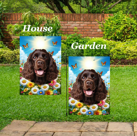 Cocker Spaniel Chocolate - Best of Breed  Summer Butterflies Outdoor House and Garden Flag