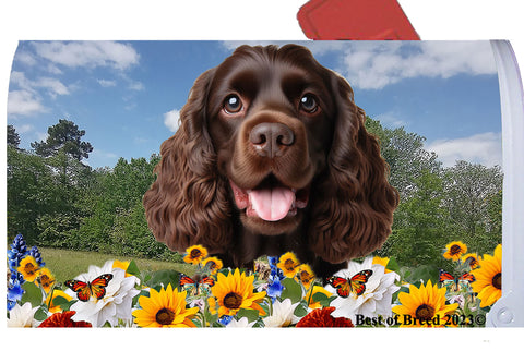 Cocker Spaniel Chocolate - Best of Breed Summer Flowers Mailbox Cover Hi-Grade Vinyl 6" x 19"