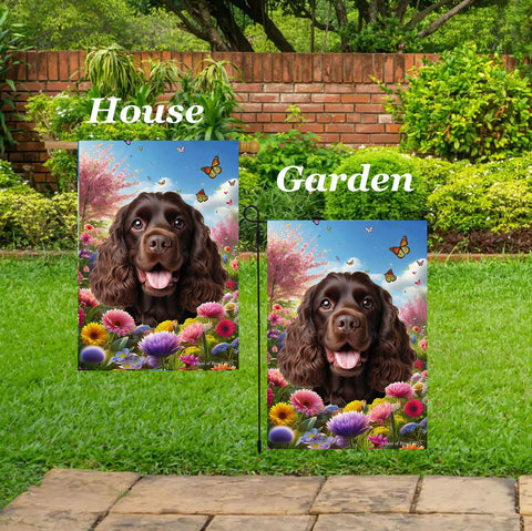 Cocker Spaniel Chocolate - Best of Breed  Spring Butterflies Outdoor House and Garden Flag