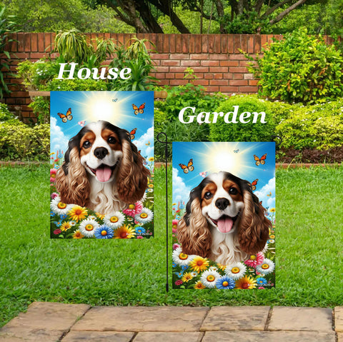 Cocker Spaniel Tri - Best of Breed  Summer Butterflies Outdoor House and Garden Flag