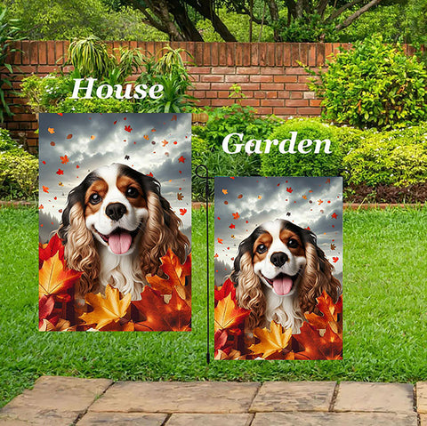 Cocker Spaniel Tri - Best of Breed  Fall Leaves Outdoor House and Garden Flag