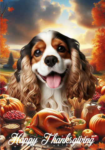 Cocker Spaniel Tri - Best of Breed  Thanksgiving Outdoor House and Garden Flag