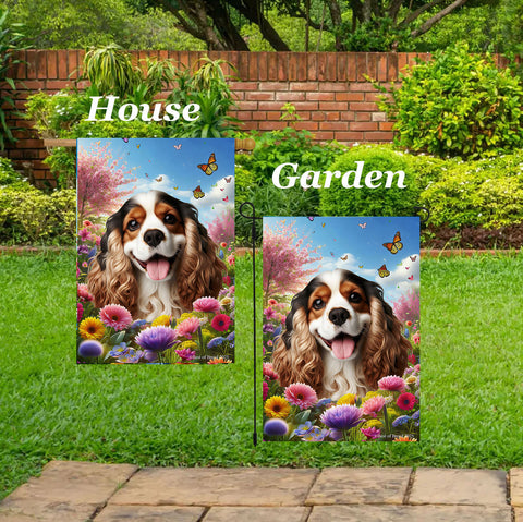 Cocker Spaniel Tri - Best of Breed  Spring Butterflies Outdoor House and Garden Flag