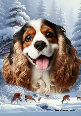 Cocker Spaniel Tri - Best of Breed  Winter Wonderland Outdoor House and Garden Flag