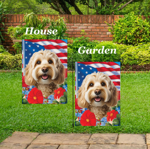 Cockapoo Blonde - Best of Breed  Patriotic I All-American Outdoor House and Garden Flag