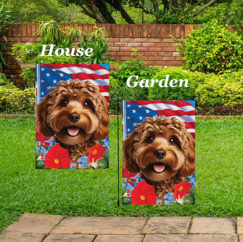 Cockapoo Chocolate - Best of Breed  Patriotic I All-American Outdoor House and Garden Flag