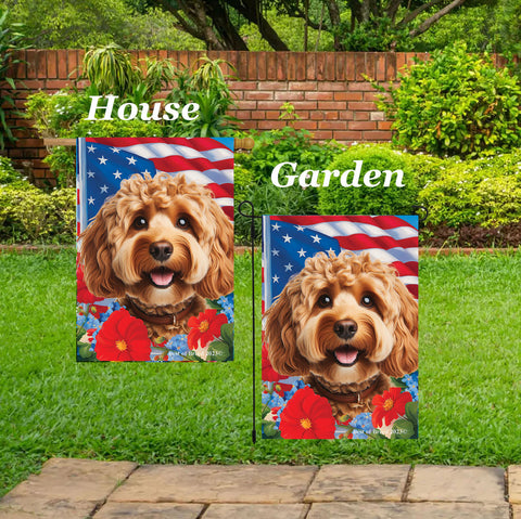 Cockapoo Red - Best of Breed  Patriotic I All-American Outdoor House and Garden Flag