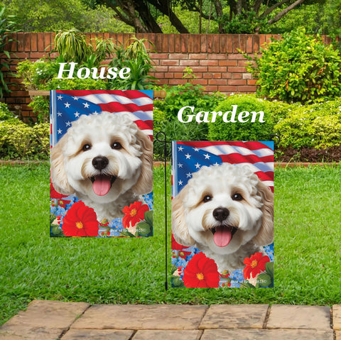 Cockapoo White - Best of Breed  Patriotic I All-American Outdoor House and Garden Flag