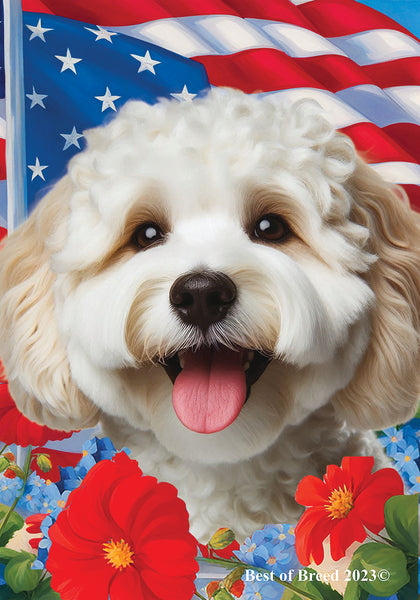 Cockapoo White - Best of Breed  Patriotic I All-American Outdoor House and Garden Flag