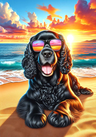 Cocker Spaniel Black - Best of Breed DCR Summer Sunset Outdoor House and Garden Flag