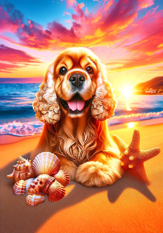 Cocker Spaniel Buff  - Best of Breed DCR Summer Sunset Outdoor House and Garden Flag