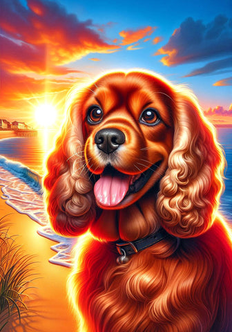 Cocker Spaniel Chocolate  - Best of Breed DCR Summer Sunset Outdoor House and Garden Flag