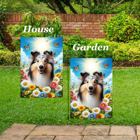 Collie Blue Merle - Best of Breed  Summer Butterflies Outdoor House and Garden Flag