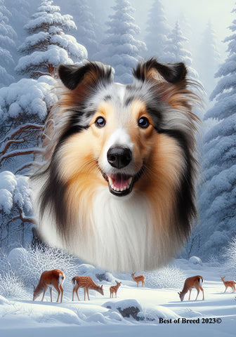 Collie Blue Merle - Best of Breed  Winter Wonderland Outdoor House and Garden Flag