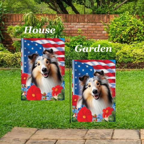 Collie Blue Merle - Best of Breed  Patriotic I All-American Outdoor House and Garden Flag