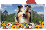 Collie Blue Merle - Best of Breed Summer Flowers Mailbox Cover Hi-Grade Vinyl 6" x 19"