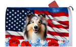 Collie Blue Merle - Best of Breed Patriotic Mailbox Cover Hi-Grade Vinyl 6" x 19"