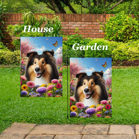 Collie Sable - Best of Breed  Spring Butterflies Outdoor House and Garden Flag