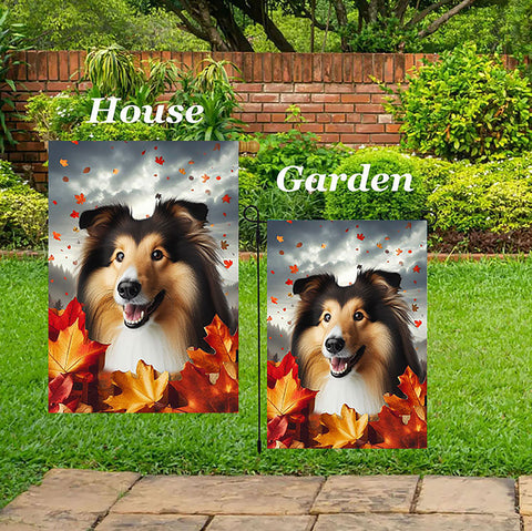 Collie Sable - Best of Breed  Fall Leaves Outdoor House and Garden Flag