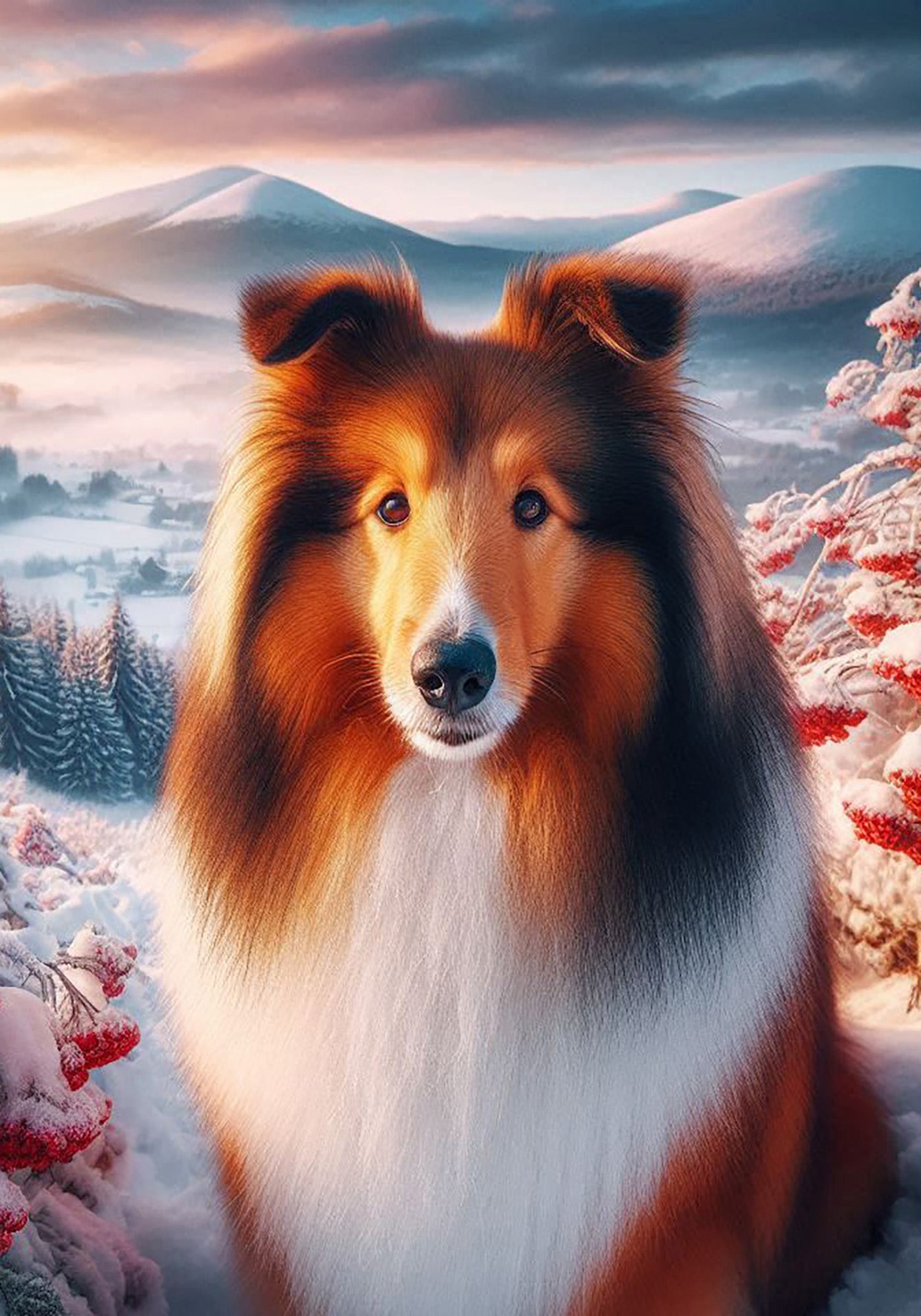 Collie Sable - Best of Breed DCR Winter Berries Outdoor House and Gard