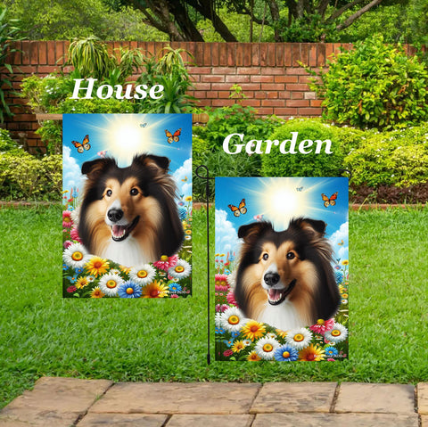 Collie Sable - Best of Breed  Summer Butterflies Outdoor House and Garden Flag