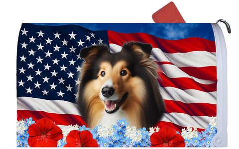 Collie Sable - Best of Breed Patriotic Mailbox Cover Hi-Grade Vinyl 6" x 19"