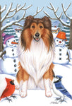 Collie - Best of Breed Tomoyo Pitcher Winter Snowman Garden Flag 12" x 17"