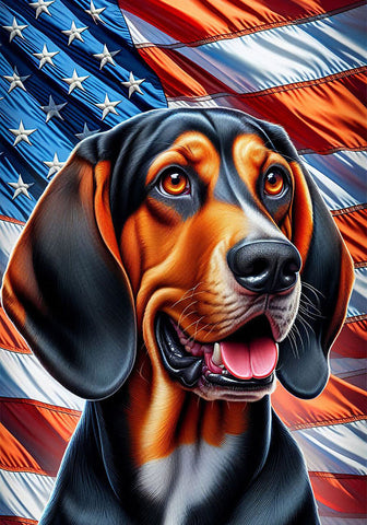 Black and Tan Coonhound -  Best of Breed DCR Patriotic III   Outdoor House and Garden Flag