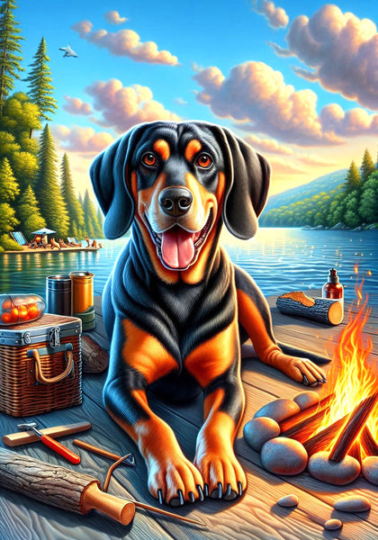 Black and Tan Coonhound -  Best of Breed DCR Summer Camping   Outdoor House and Garden Flag