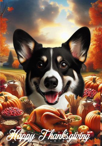 Corgi Cardigan Black/White - Best of Breed  Thanksgiving Outdoor House and Garden Flag