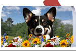 Corgi Cardigan Black/White - Best of Breed Summer Flowers Mailbox Cover Hi-Grade Vinyl 6" x 19"