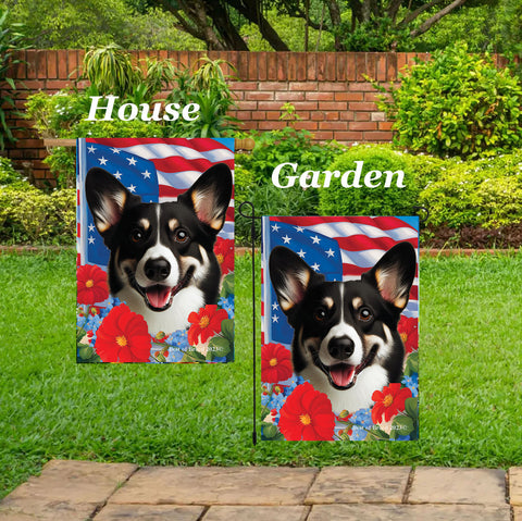 Corgi Cardigan Black/White - Best of Breed  Patriotic I All-American Outdoor House and Garden Flag