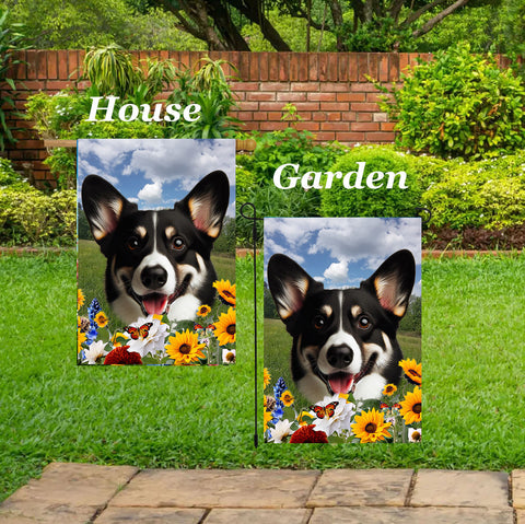 Corgi Cardigan Black/White - Best of Breed  Summer Fields Outdoor House and Garden Flag