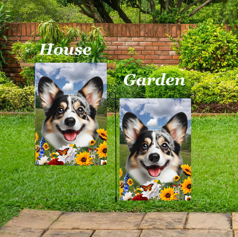 Corgi Cardigan Blue Merle - Best of Breed  Summer Fields Outdoor House and Garden Flag