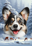 Corgi Cardigan Blue Merle - Best of Breed  Winter Wonderland Outdoor House and Garden Flag